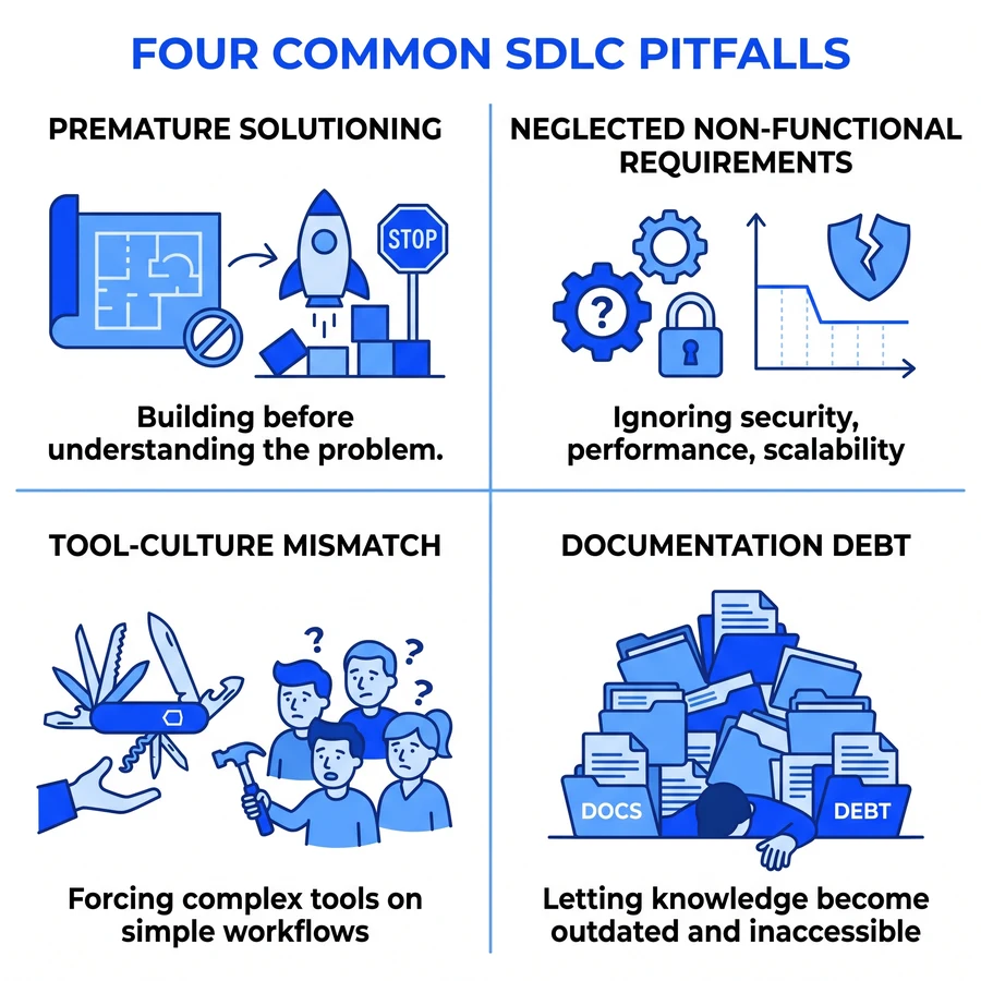Four common pitfalls in software development life cycle implementation