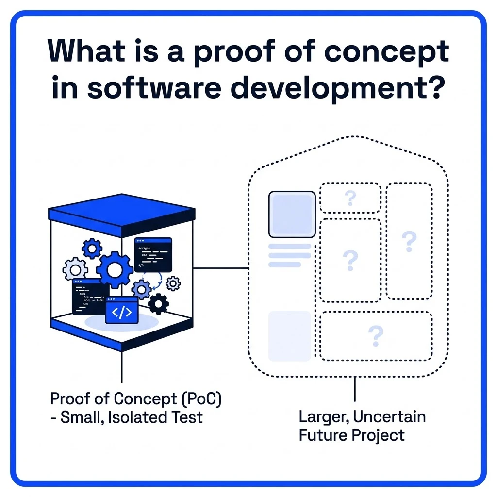 Infographic showing a software proof of concept as a small test for future development