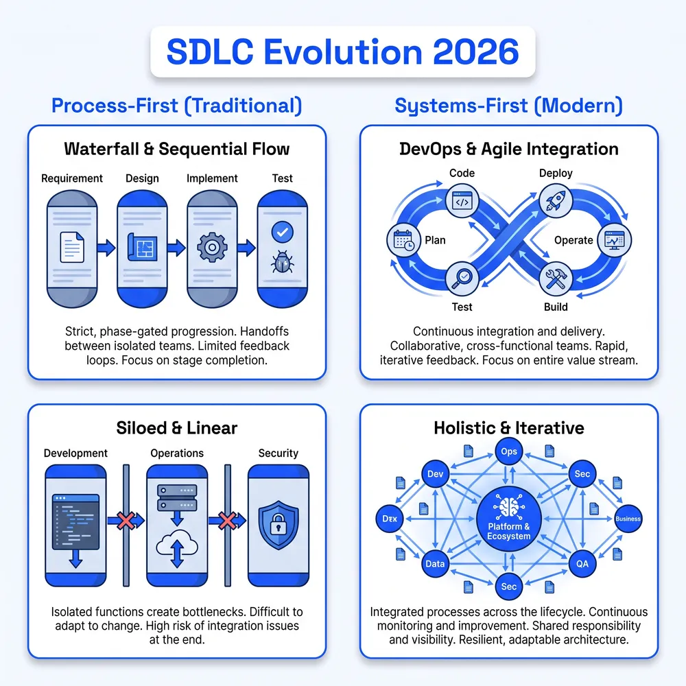 Comparing the Process-First (legacy) and Systems-First development approaches in Software development life cycle models